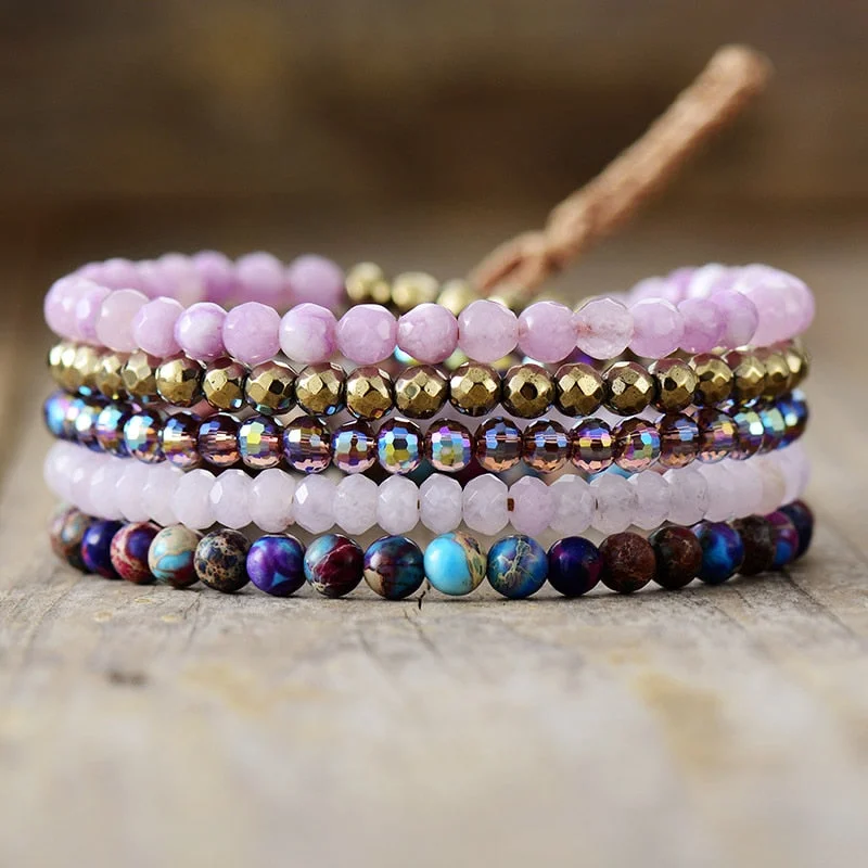 women’s luxury bangle sets -Purple Crystal Beads Stackable Bracelet