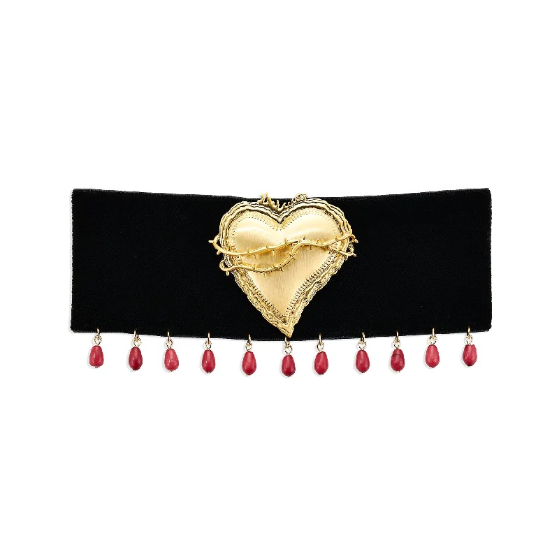 hand-crafted gold necklaces for women -BLEEDING SACRED HEART VELVET CHOKER (MIRROR PALAIS X THE M JEWELERS)