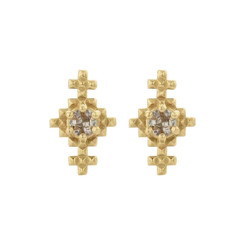 women’s large stud earrings -Zoe & Morgan Indie Stud Earrings - Gold Plated & Peach Zircon