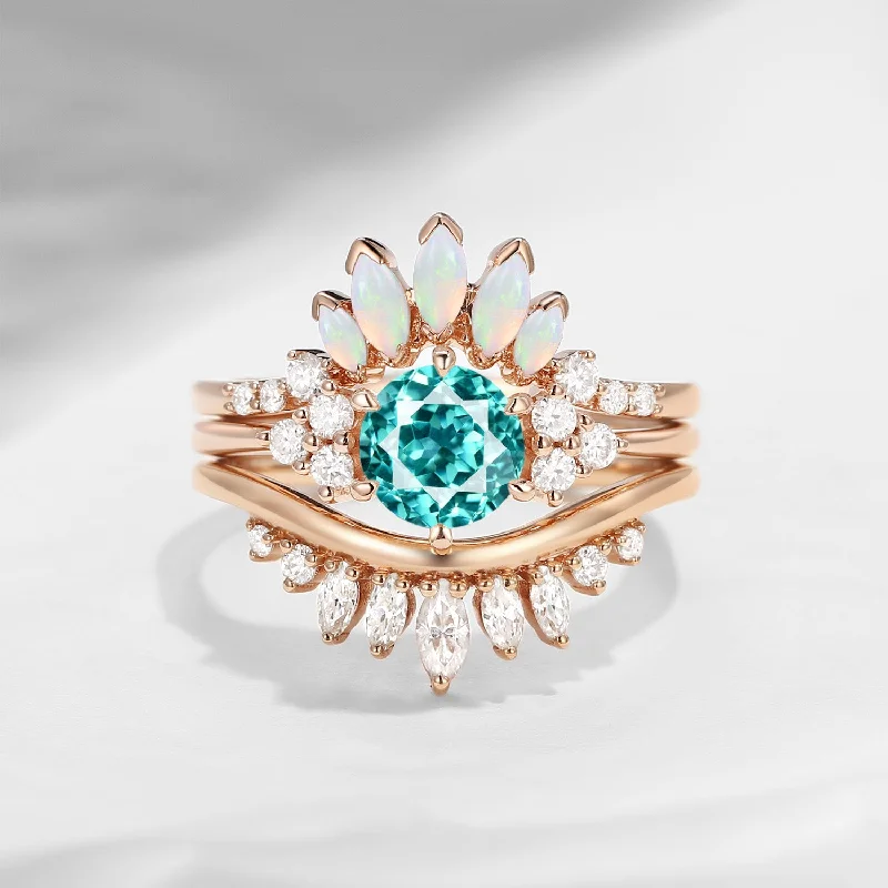 alternative gemstone engagement rings -Bette‘s Eyes | Lab Paraiba Engagement Ring Set 3pcs