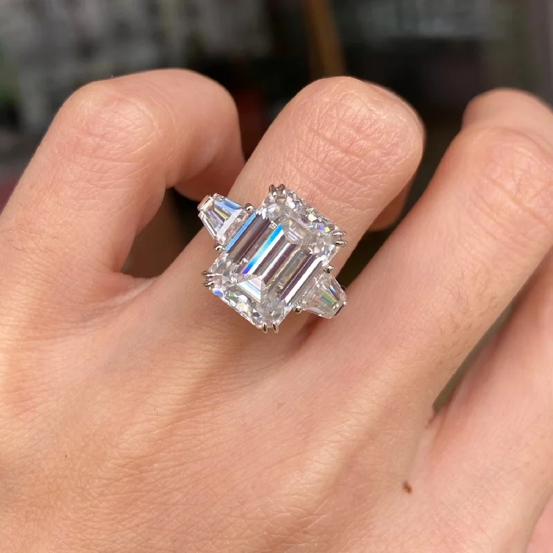 princess cut diamond engagement rings -Gorgeous Emerald Cut Three Stone Engagement Ring