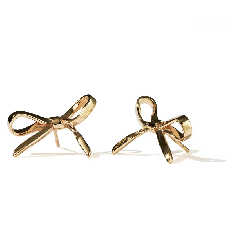 personalized earrings for women -Meadowlark Bow Earrings - Gold Plated