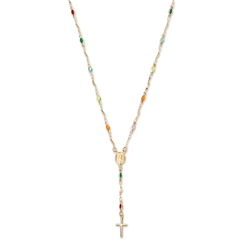 minimalist gold necklaces for women -THE COLORED STONE ROSARY CROSS NECKLACE