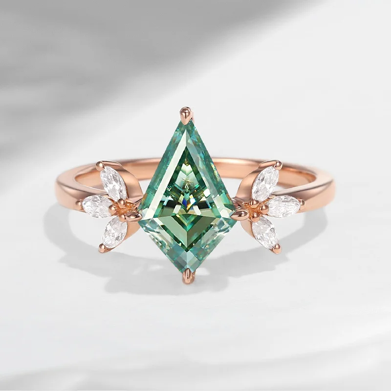 women’s engagement rings with emeralds -Unique Kite Shaped Green Moissanite Butterfly Engagement Ring