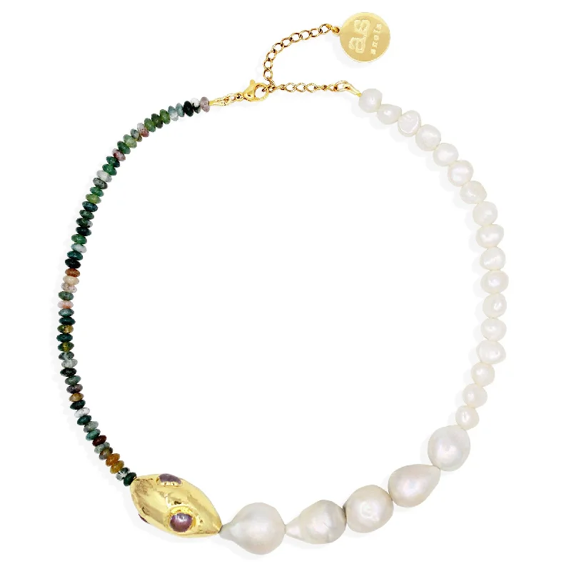 heart-shaped necklaces for women -ORION Necklace - Gold with Indian Agate and Pearls