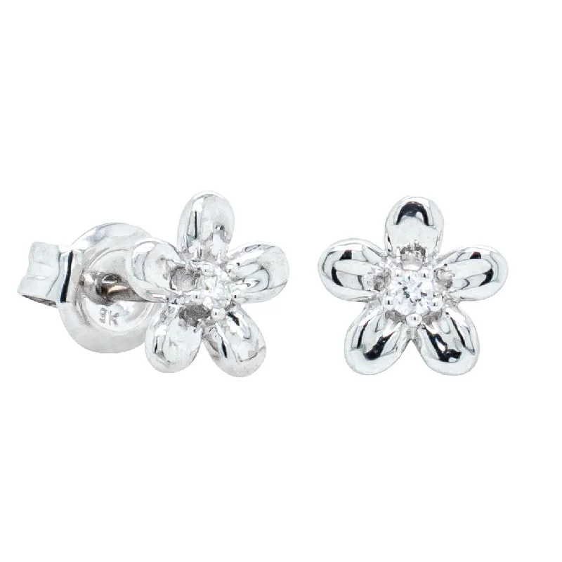 stud earrings for women -9ct White Gold .04ct Diamond Flower Stud Earrings