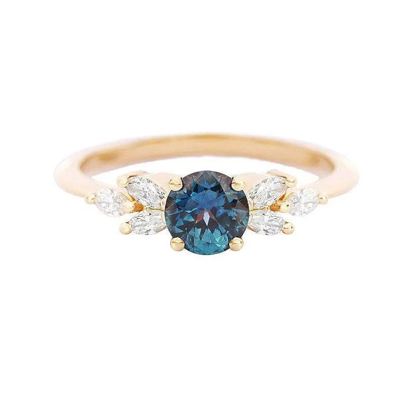 vintage-inspired engagement rings -Vintage Art Deco Yellow Gold Round Cut Montana Blue Sapphire Engagement Ring