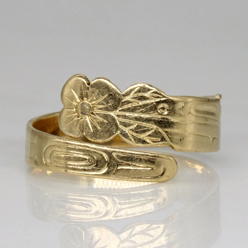 sparkling rings for women -14k Yellow Gold Indigenous Art Ring | SZ 10.5 |