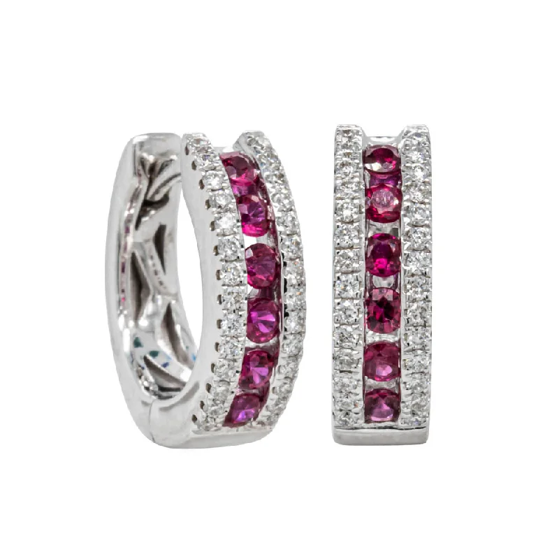 bohemian earrings for women -18ct White Gold .36ct Ruby & Diamond Hoop Earrings