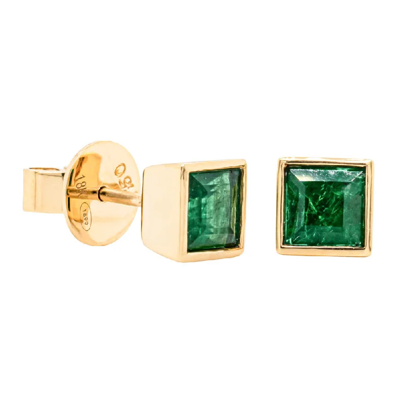 gold-plated earrings for women -18ct Yellow Gold 1.55ct Emerald Stud Earrings