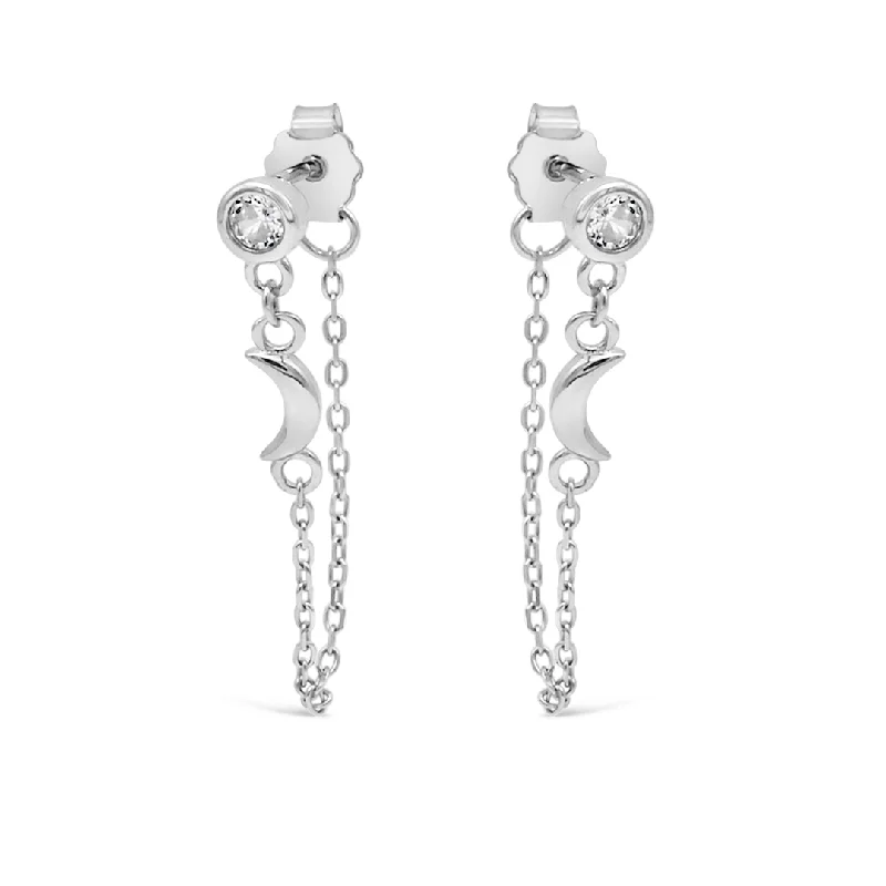 statement earrings for women -LOOPED CRESCENT STUD SILVER EARRING