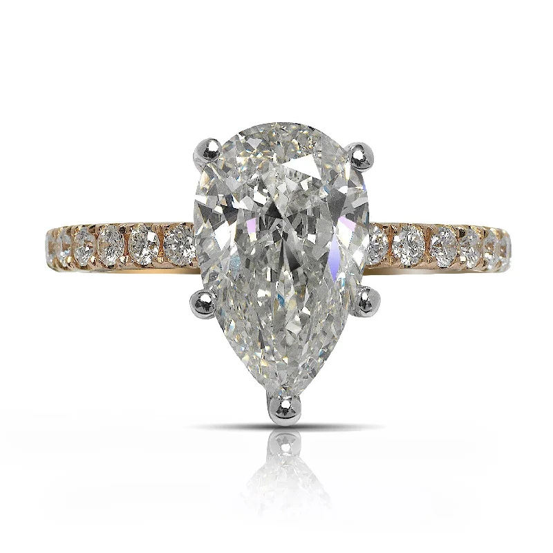 luxury platinum rings -RIA 3 CARAT PEAR SHAPE J COLOR VS1 CLARITY DIAMOND ENGAGEMENT RING 18K YELLOW GOLD GIA CERTIFIED 3 CT J VS1 BY MIKE NEKTA