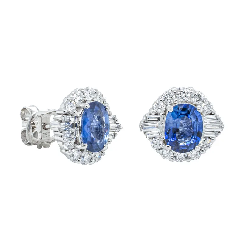 fancy earrings for women -Deja Vu 17ct White Gold 3.60ct Sapphire & Diamond Stud Earrings