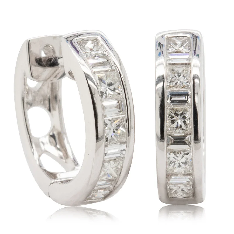 crystal drop earrings for evening -18ct White Gold .84ct Diamond Huggie Earrings