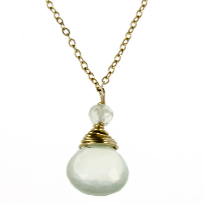 trendy necklaces for women -Green Prenite One Drop Necklace