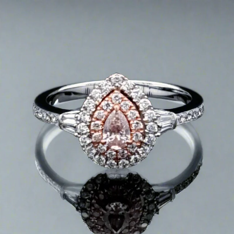 diamond wedding rings -Keilani 1 Carat Pear Shape Pink Diamond Engagement Ring in 14k Rose & White Gold