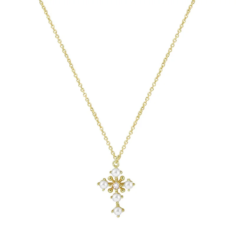 wedding gift necklaces for women -THE PEARL STONE CROSS NECKLACE