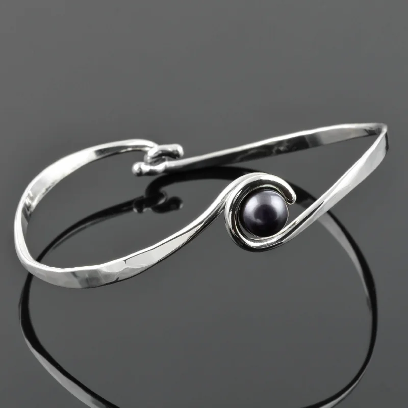 elegant silver bracelets -Silver "Curl" Bangle with Black Freshwater Pearl, by Tom Kruskal