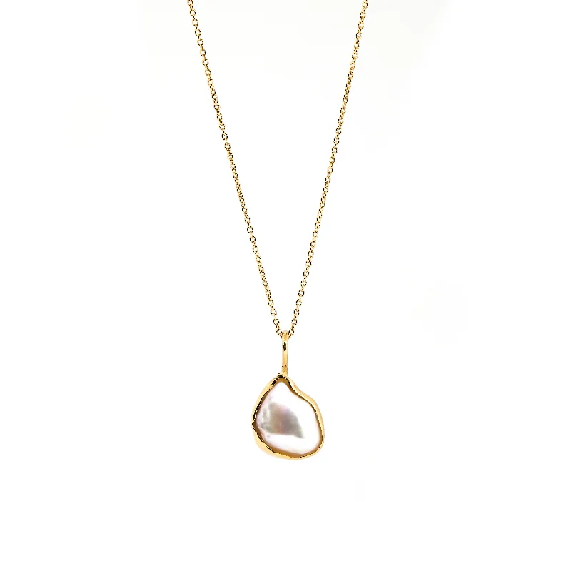 bohemian necklaces for women -Pearl Outline Pendant / Necklace, Solid Gold