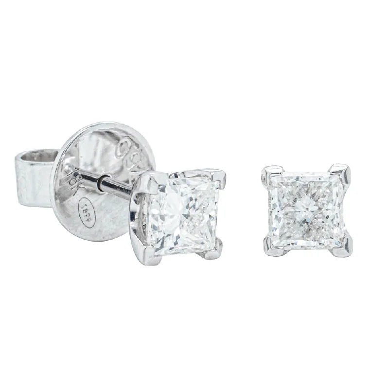 romantic earrings for women -18ct White Gold 1.01ct Princess Cut Diamond Blossom Earrings