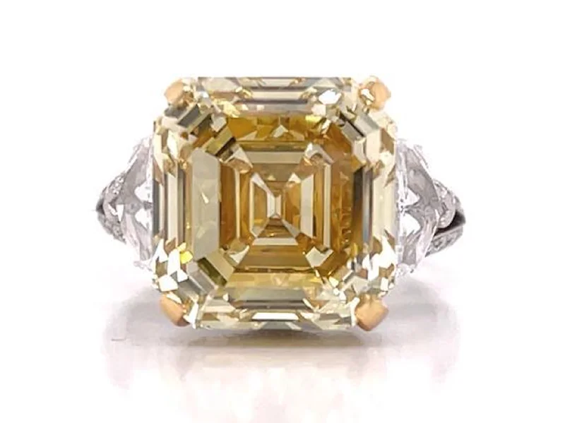 diamond wedding rings -RAYO 11 CARAT ASSCHER CUT NATURAL FANCY YELLOW DIAMOND ENGAGEMENT RING 18K GOLD GIA CERTIFIED 10 CT FBY VVS2 BY MIKE NEKTA