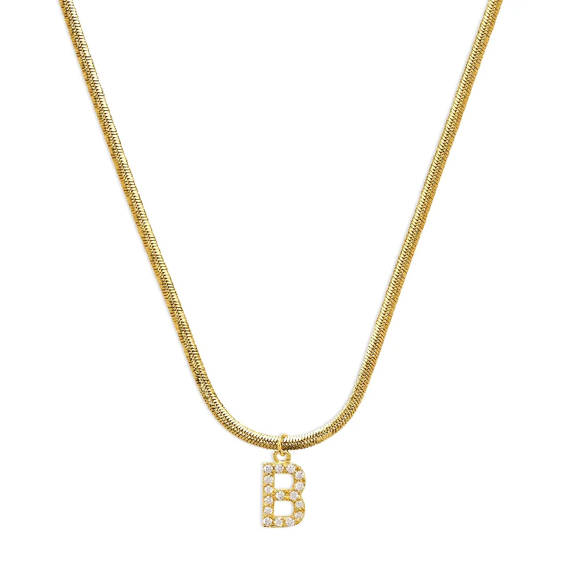 minimalist necklaces for women -The Large Herringbone Pave Initial Necklace