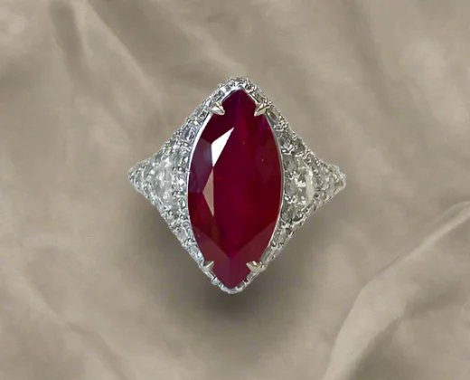 gold band rings for women -Mackenzie 5.43 Carats Marquise Cut Ruby Gemstone Ring in 18k White Gold By Mike Nekta NYC