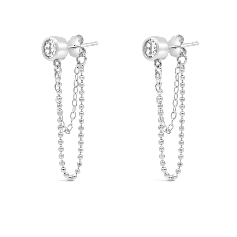 dangling earrings for women -DOUBLE LAYERED ROUND STONE STUD SILVER EARRING