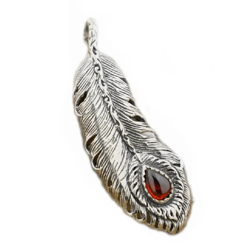 personalized engraved necklaces for women -Feather with Red CZ Necklace