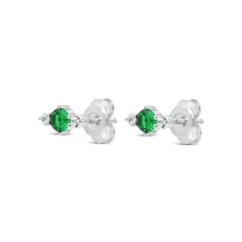 silver stud earrings for women -SHINNY GREEN ROUND STONED STUD SILVER EARRING