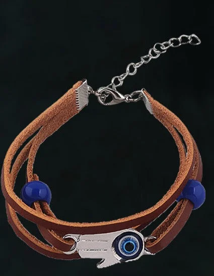 women’s stretch bracelets -Hamsa and Evil Eye Leather Bracelet