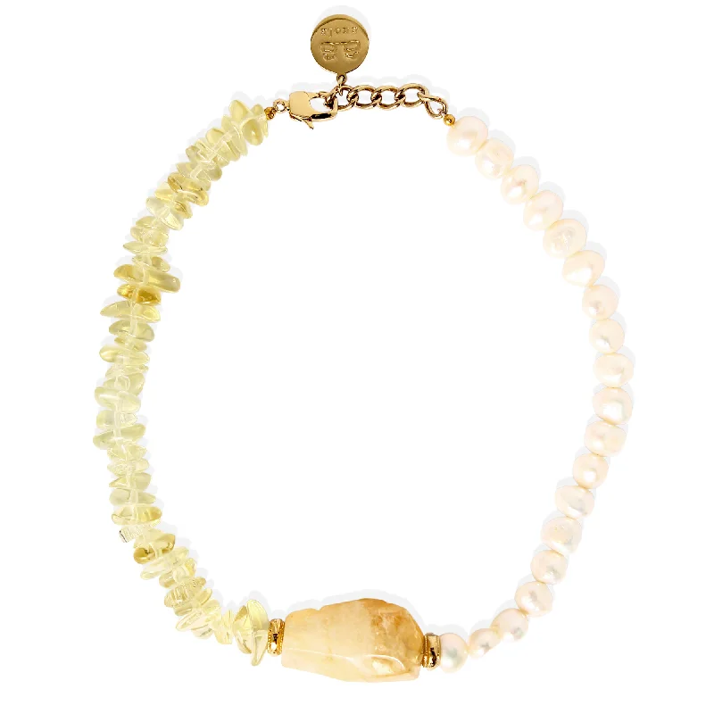 elegant heart-shaped necklaces for women -PASHA Necklace - Pearl with Citrine