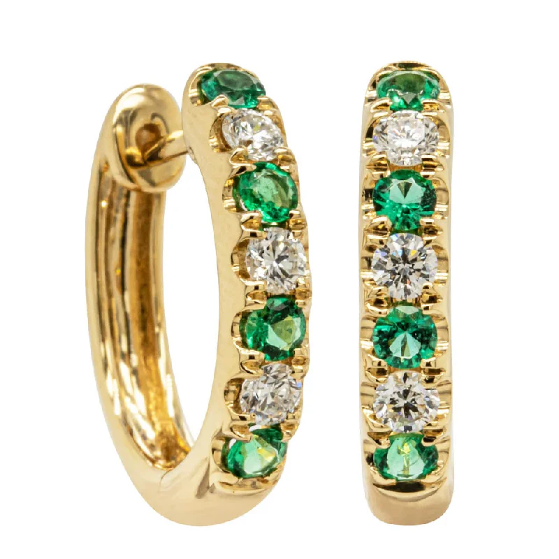 trendy earrings for women -18ct Yellow Gold Emerald & Diamond Meridien Earrings