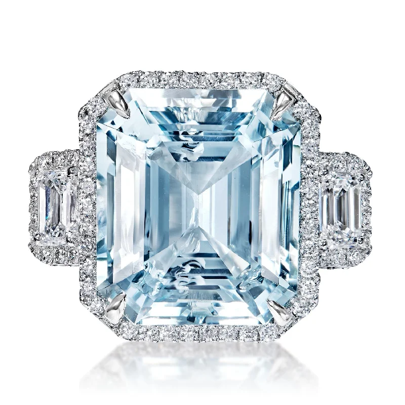 women’s promise rings -Lyndy 23 Carat AA Aquamarine Emerald Cut Lab Grown Blue Diamond Engagement Ring in 14k White Gold By Mike Nekta