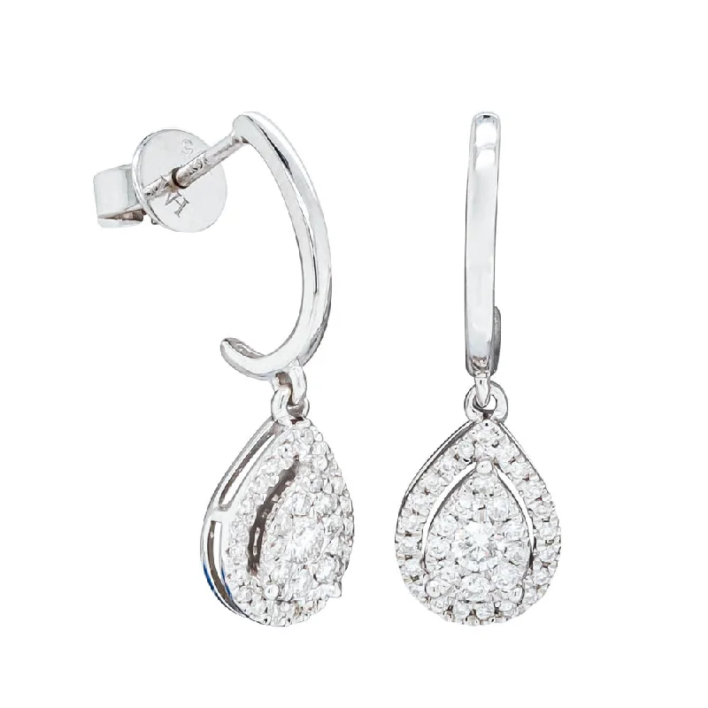 women’s huggie earrings -9ct White Gold .33ct Diamond Pear Saturn Earrings