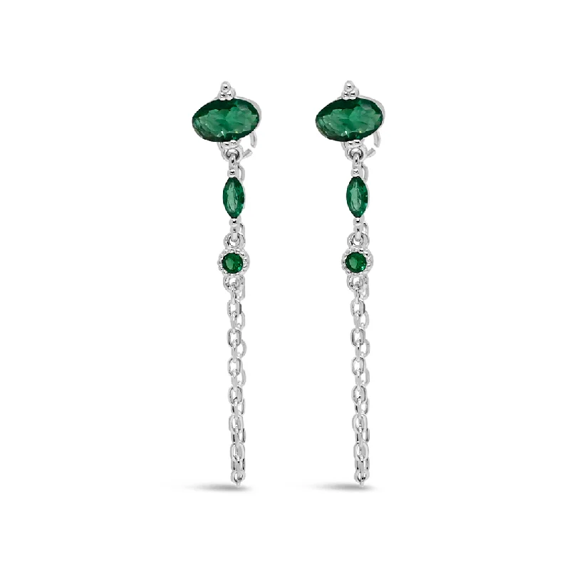 geometric earrings for women -GREEN MULTISTONED LOOP STUD SILVER EARRING