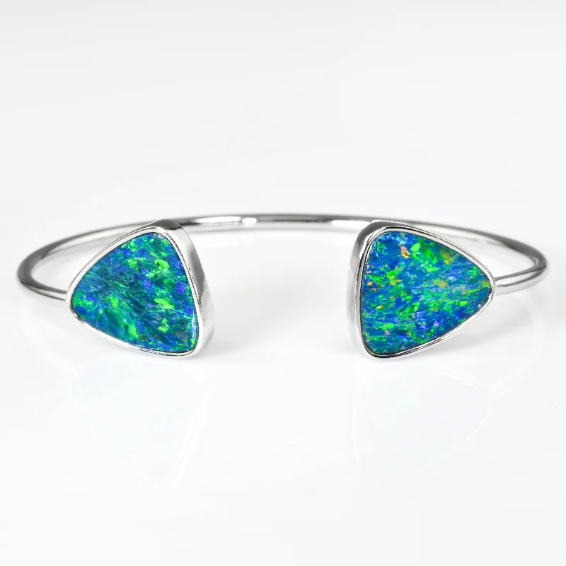 engraved bracelets for women -Australian Opal Bracelet In White Gold