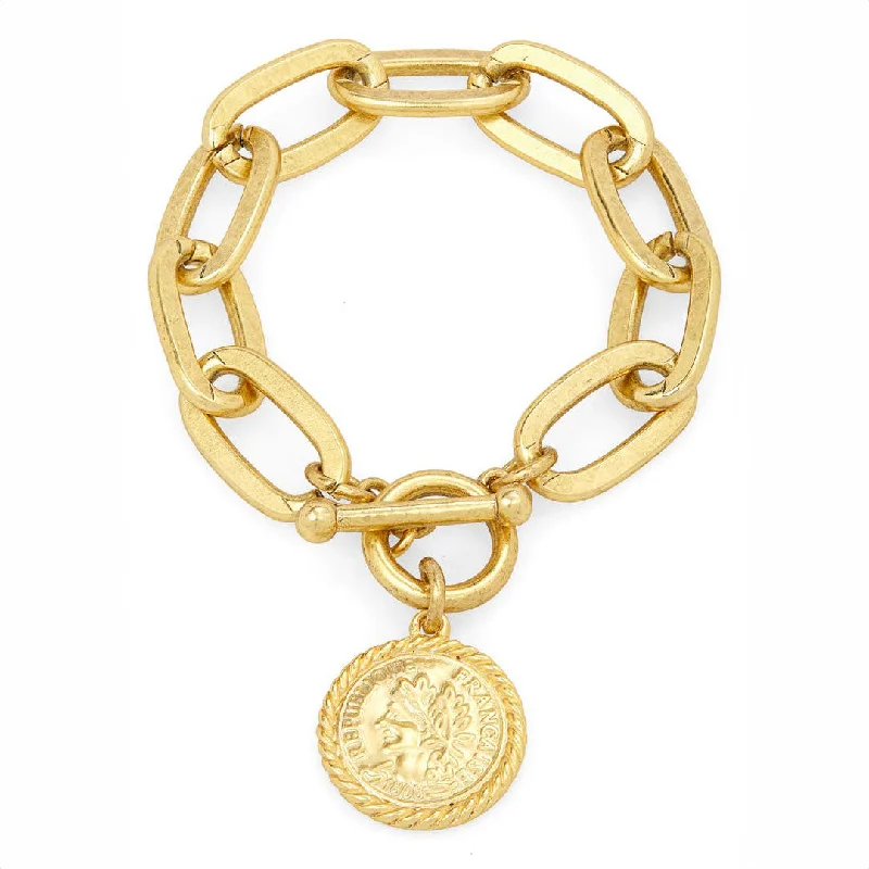 statement cuff bracelets for women -Coin X Thick Link Bracelet