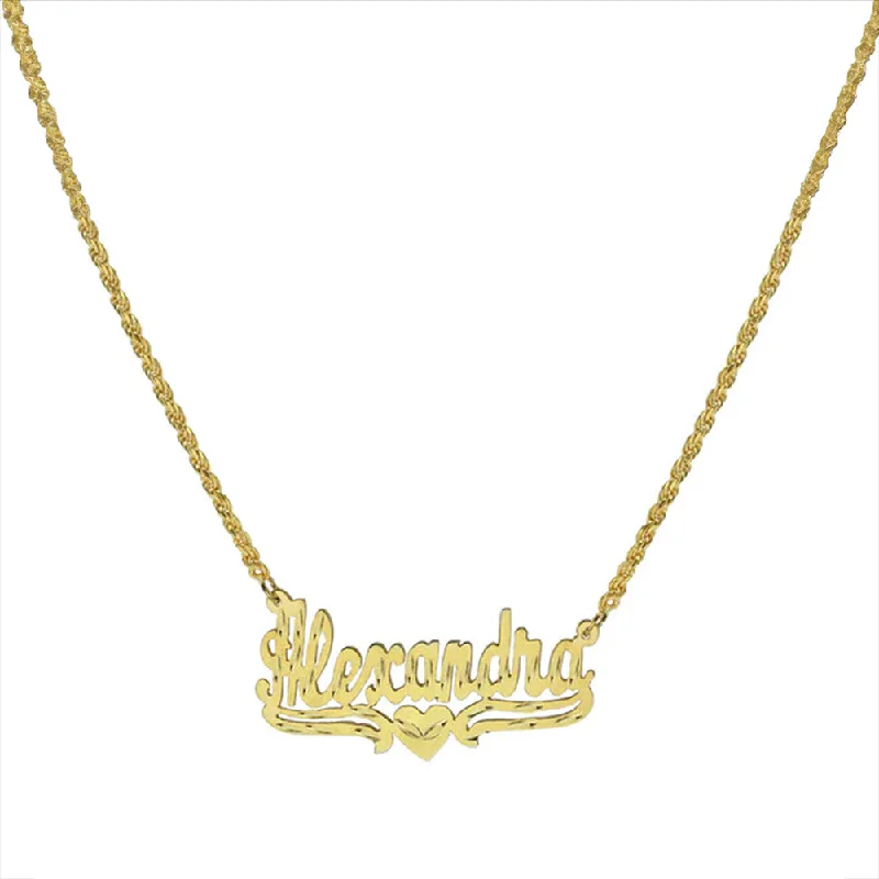 hand-crafted gold necklaces for women -THE SINGLE HEART ROPE CUT NAMEPLATE NECKLACE