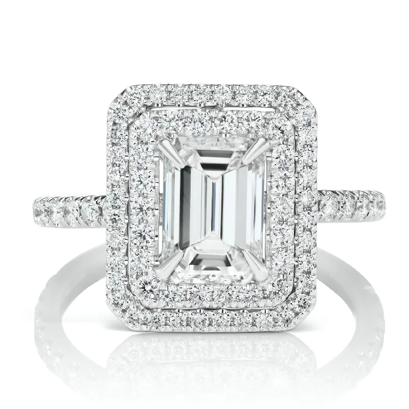 gold wedding bands for women -PAULA 3 CARAT EMERALD CUT G COLOR VS1 CLARITY DIAMOND ENGAGEMENT RING 18K WHITE GOLD GIA CERTIFIED 2 CT G VS1 BY MIKE NEKTA