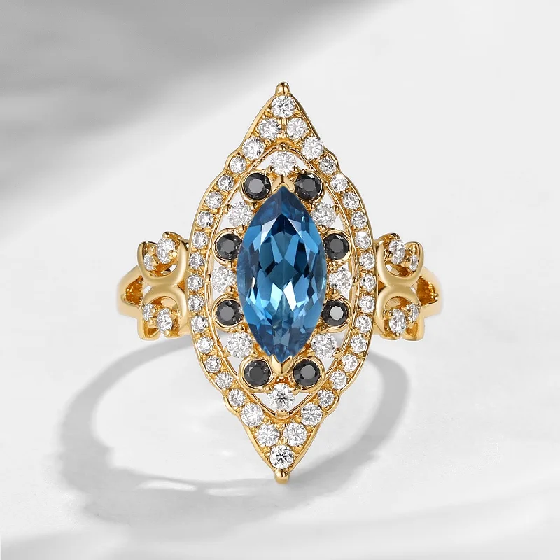 elegant engagement rings -Maximalist Style Vintage Inspired Marquise Cut London Blue Topaz Engagement Ring