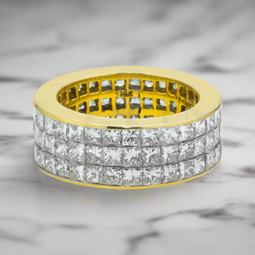 large gemstone rings for women -Eladia 7 Carats Triple Row Princess Cut Diamond Eternity Ring in 18K Yellow Gold