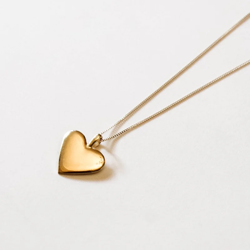 long necklaces for women -Wide Heart Pendant Necklace, Solid Gold