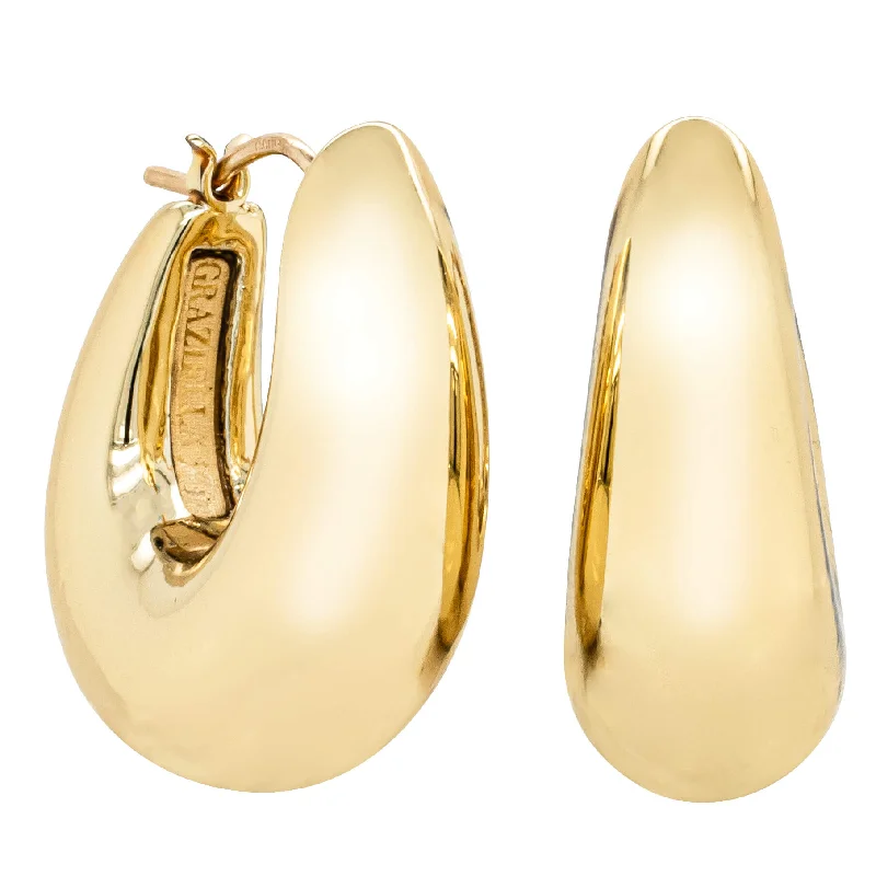 long earrings for women -14ct Yellow Gold Hollow Large Oval Hoop Earrings