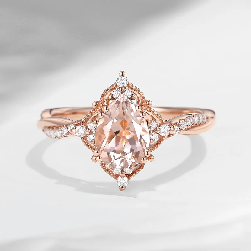 custom-made engagement rings for women -Vintage Style Morganite Infinity Engagement Ring