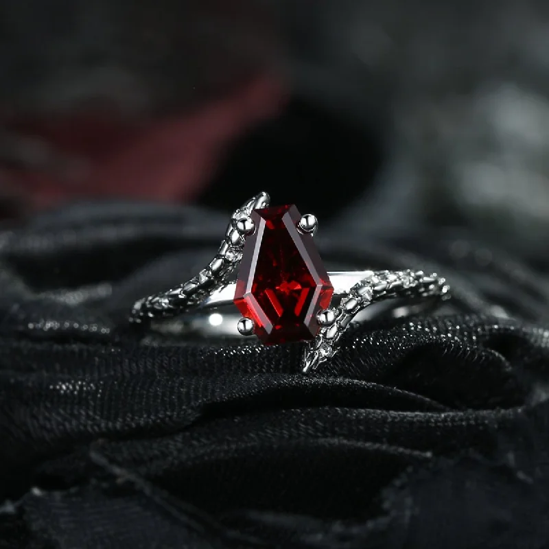 gemstone and diamond engagement rings -'Serpent's Embrace'- Vintage Twist Coffin Cut Garnet Engagement Ring