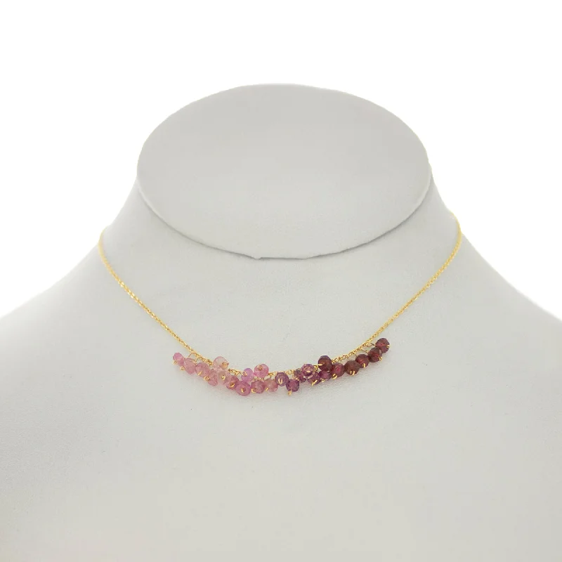 contemporary necklaces for women -China Rose - Pink Tourmaline, Pink Sapphire, Pink Topaz Rondelles Dangle Necklace