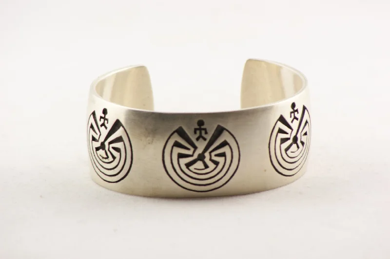 boho bangles for women -Hopi Overlay Man in the Maze Cuff Bracelet by Ben Mansfield