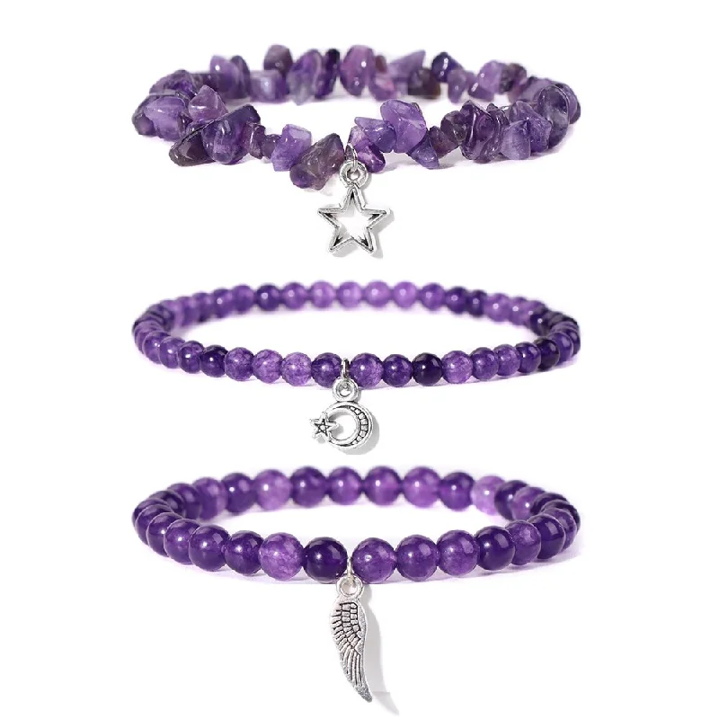 pearl bracelets for women -Trio of Healing Amethyst Bracelet Set