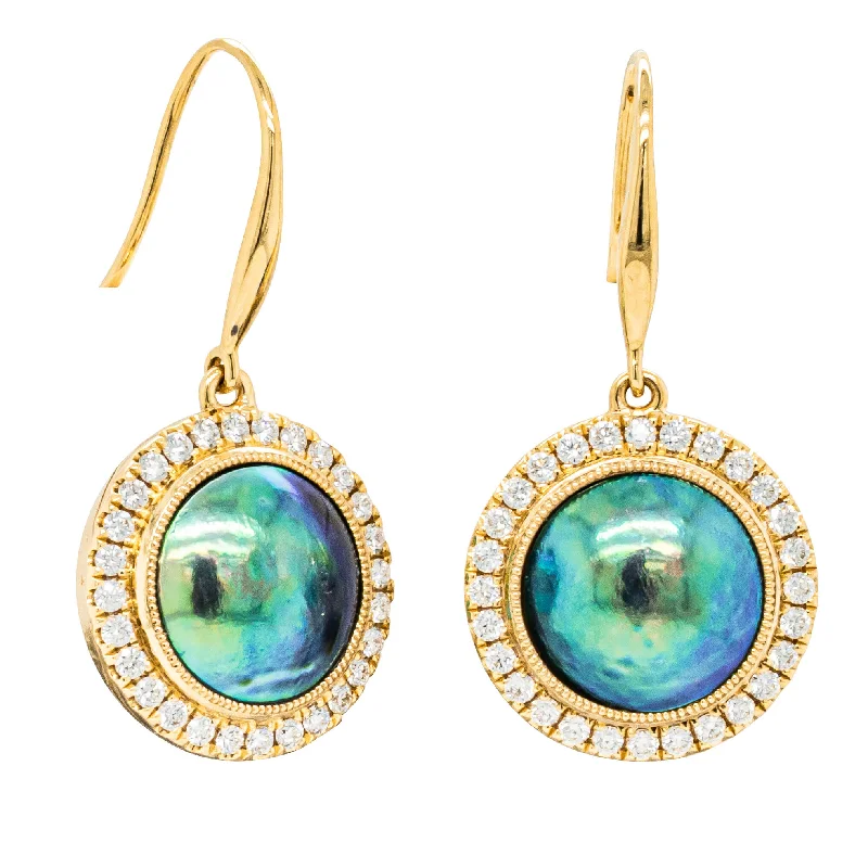 affordable earrings for women -18ct Yellow Gold Paua Pearl & Diamond Earrings